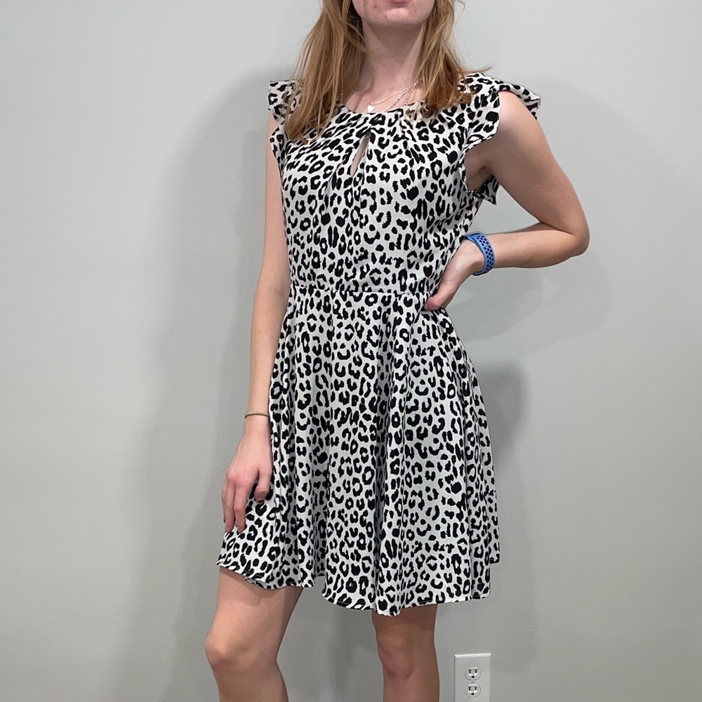 Express Black and White Leopard Print Mini Dress Size 8 - Picture 3 of 9